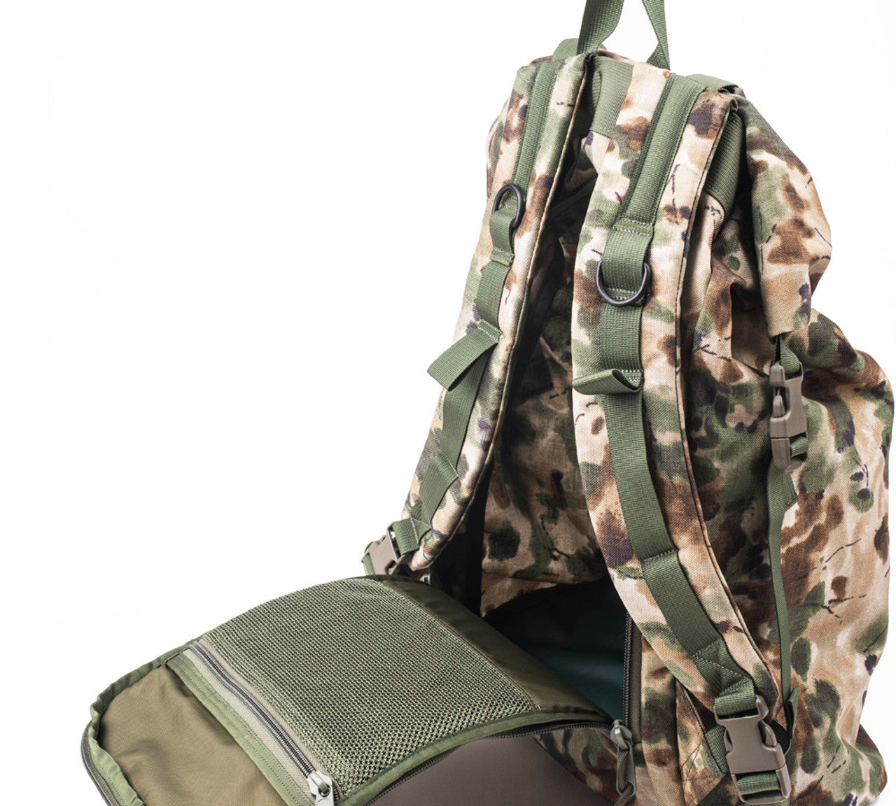 Roll Up Backpack - Covert Woodland : Back Opening
