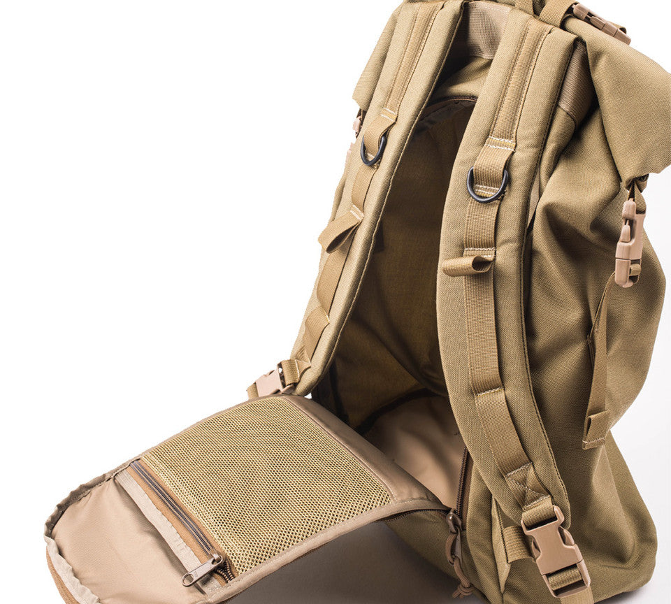 Roll Up Backpack - Coyote Tan : Back Opening
